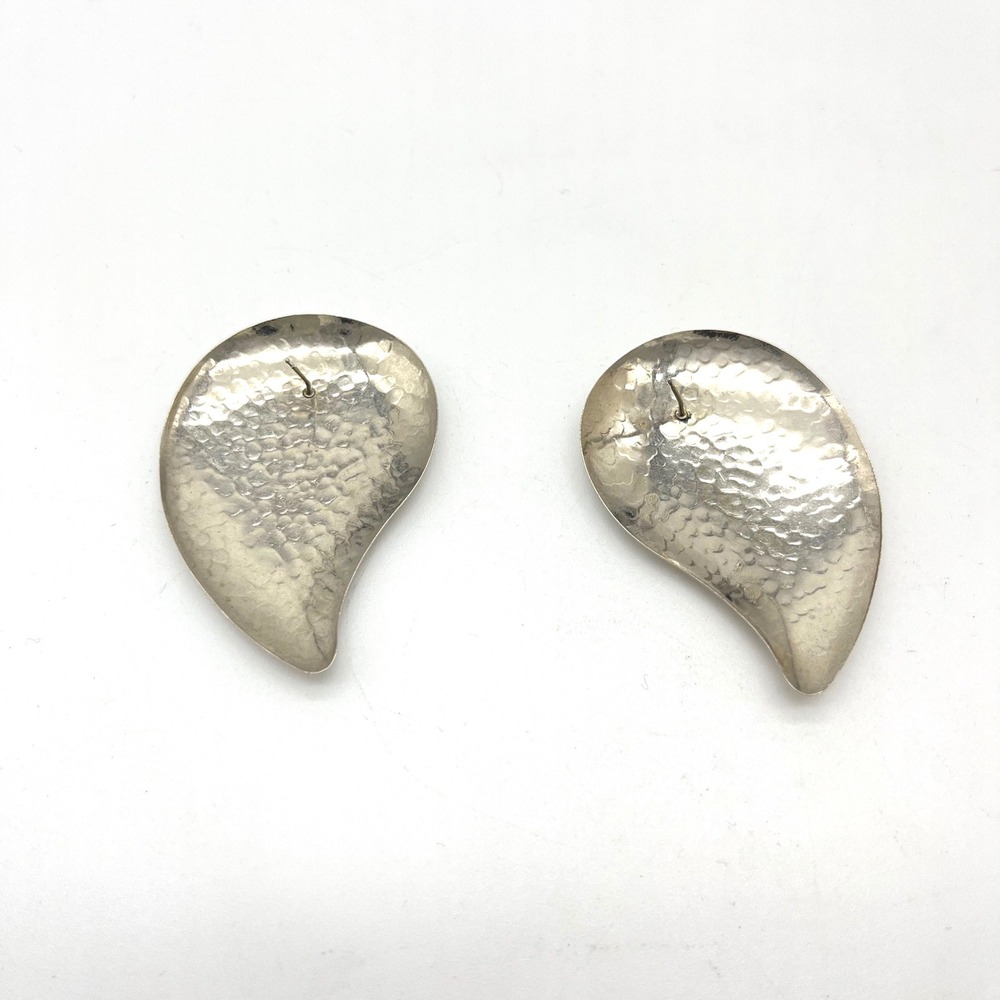 Hammered Silver Tone Paisley Earrings‎ Statement Post Backs Fashion Jewelry